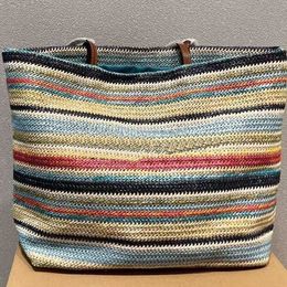 Evening Bags Beach vacation bag Beach bag Straw woven colored bagLarge capacity summer contrast vacation bag in Bohemian style 230710