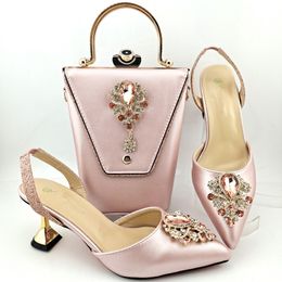 Dress Shoes doershow Arrival African Wedding Shoes and Bag Set pink Colour Italian Shoes with Matching Bags Nigerian Women party SWS1-14 230711