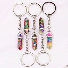 Key Rings Hexagonal Column Chakra Keychain For Women On Bag Car Jewelry Party Friends Gift Drop Delivery Dhsyj