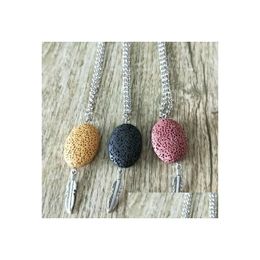 Pendant Necklaces Fashion Oval Lava Stone Leaf Necklace Volcanic Rock Aromatherapy Essential Oil Diffuser For Women Jewelry Drop Del Dhsrc