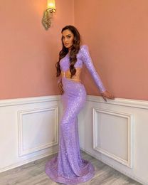 Elegant Lavender Mermaid Evening Dresses for Black Women Jewel Neck Long Sleeves Evening Formal Occasions Party Second Reception Birthday Pageant Dress Prom Gowns