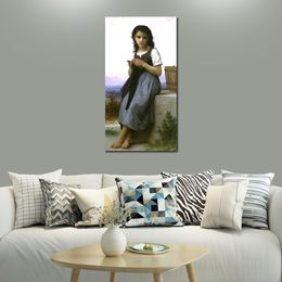 Hand Painted Canvas Art William Adolphe Bouguereau's Classic Portrait Painting the Knitter Study Room Decor