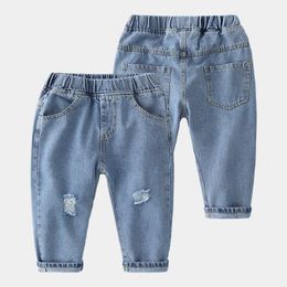 Jeans Spring Autumn 2 3 4 6 8 10 Years Kid s Clothing Children All Match Elastic Long Pants Holes Boys Denim Trousers 230711
