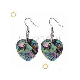 Charm Heart Paua Abalone Shell Earrings For Ladies Girls Beach Jewellery Natural 5 Pairs Drop Delivery Dha01