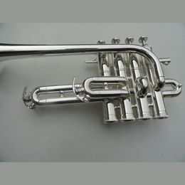 High quality 4 keys soprano trumpet tritone brass instrument with hard case, mouthpiece, cloth and gloves, all silver