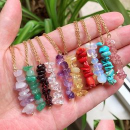 Pendant Necklaces Irregar Natural Crystal Stone Necklace Ore Chips Tassel Charm Pendum Pink Quartz Citrines Amethyst Drop Delivery J Dhknx