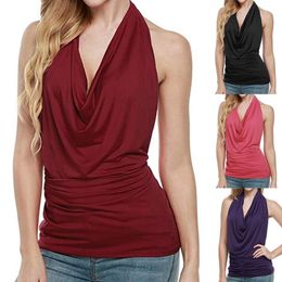 Women's T-Shirt Halter Camisole Tank Top Women Drape V Neck Sexy Tanks Camis Skinny Backless Pink Corset Tee Shirt Femme Tops Woman T-shirt 230710