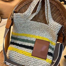 Grass Woven Shopping Bag Women Tote Bags Colour Stitching Embroidered Letter Shoulder Strap Women Shoulder Bags Handbag Purse Crochet Bags High Quality