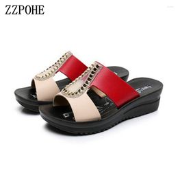 Slippers ZZPOHE Women Fashion Sandals 2023 Summer Woman Flip Flops Leather Wedges Platform Ladies Shoes