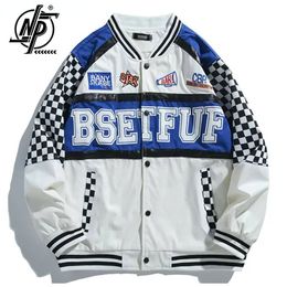 Mens Jackets American Vintage Motorcycle Bomber Jacket Men Letter Print Y2k Varsity Racing Patchwork Baseball Unisex 230710