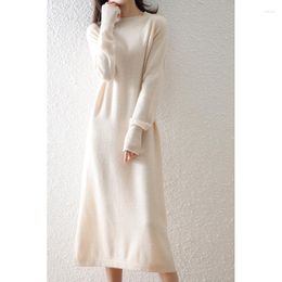 Casual Dresses Autumn And Winter Wool Sweater Women's Korean Style Fashion Simple Round Neck Raglan Long Loose Thin Knitted Dress