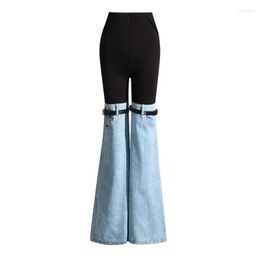 Women's Jeans 2023 Denim Stitching Flare Pants Casual High-Waisted Trousers Legged Tabbing High Quality Y2K W679