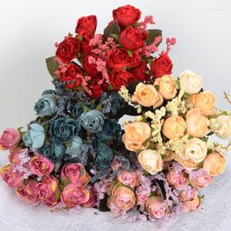 Decorative Flowers European-style 15 Small Simulation Rose Flower Home Decoration Bridal Bouquet Wedding Fake