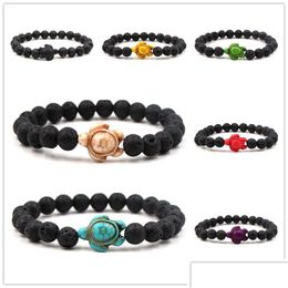 Charm Bracelets Tortoise Charms 8Mm Natural Black Lava Stone Beads Bracelet Essential Oil Per Diffuser Stretch Yoga Jewellery Drop Deli Dhism