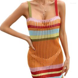 Women's Swimwear 2023 Summer Cutout Beach Tank Top Sexy Bikini Outer Cover Up For Ladies Sleeveless Mid Length Dress Knitted