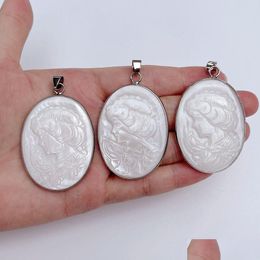 Pendant Necklaces Beauty Lady Portrait Engraved Shell Cameo Carved Freshwater White Shells 5 Pieces Drop Delivery Jewellery Pendants Dhqfb