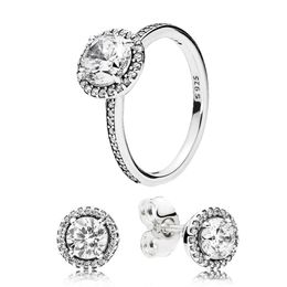 Crystal Diamond Ring and Stud Earrings Set for Pandora Real 925 Sterling Silver designer Jewellery For Women Girls Luxury Rings and Earring with Original Box