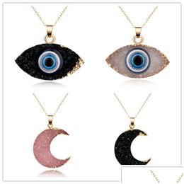 Pendant Necklaces Simple Moon Evil Eye Druzy Drusy Necklace Women Resin Handmade Clavicel Chains For Female Christmas Imitation Natu Dhmje