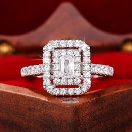 Huitan Fashion Contracted Design Women Wedding Rings Silver Color Geometric Shape with Sparkling Cubic Zircon Engagement Jewelry