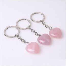 Key Rings Natural Stone 20Mm Heart Keyring Keychain Accessories Cute Door Car Keychains For Girls Couple Chain Ring Holder Drop Deli Dhozb