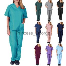 Others Apparel Light Thin Unisex Nursing Scrub Quickdrying Nurse Uniform Solid Color Vneck Work Wear Elasticity Pet Clinic Medical Uniform x0711