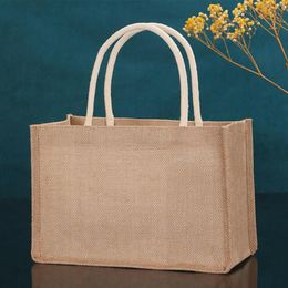 Storage Bags Foldable Burlap Tote Jute Shopping Handbag For Crafts Gift Grocery Bag With Handle Reuseable Travel Beach Cloth