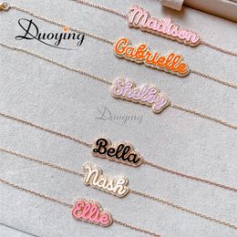 Pendant Necklaces Duoying Personlized Pave Outline Enamel With Zirconia Nameplate Gold Plated Choker For Women Jewellery Gift Custom Necklace 230710