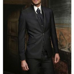 Men's Suits Black Groom Tuxedo For Wedding Dinner Party Slim Fit Formal Men With Stand Collar 3 Piece Male Fashion Jacket Vest Pants