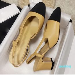 Designer -Summer Luxury Sandals High Heel Square Toe Mules Skin bottom party Female Heels Sandal Pink