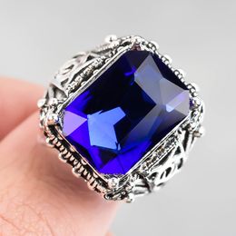 Fashion Big Blue Stone Carved Knuckle Finger Rings Charm Jewellery Women CZ Wedding Promise Engagement Ladies Accessories Gifts