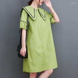 Party Dresses Japanese College Style Puff Sleeve Sailor Collar Sweet Girl's Chic Summer Dress Draw String Fashion Women Casual Blouse