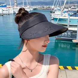 Wide Brim Hats Female Sun Visor Summer For Women Nylons Empty Top Cap 12cm Embossed Flowers Sunshade Beach Outing TY0159