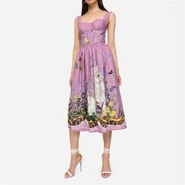 Casual Dresses 2023ss Cotton Year Of The Limited Sling Dress High-quality Fashion Lavender Print Beach Holiday Sleeveless Slim