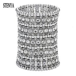 Chain STENYA 5 Rows Multilayer Bracelet Bangles Strands Expandable Openable Fil Stretch Exaggeration Jewelry Wedding Party Cuff Retro 230710