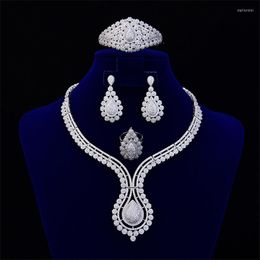 Necklace Earrings Set European And American Water Drop Zircon Bridal Wedding Four-Piece Jewellery Women CHD21065
