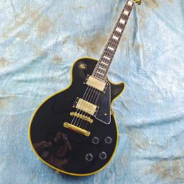 Customised electric guitar yellow logo and yellow binding black light mahogany quick package support customization freeshipping
