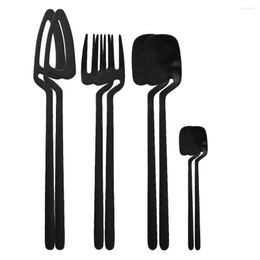 Dinnerware Sets 8 Pcs Black 18/10 Stainless Steel Set Dinner Knife Fork Spoons Dessert Teaspoons Tableware Kitchen Utensil Gift