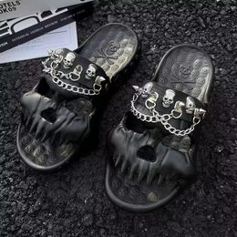 Men's Large Size Slippers Summer Fashion Personality Pirate Skull Decoration Thick Soled Anti-Slip Wear-Resistant Light Beach Sandals