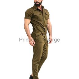 Others Apparel Men Short Sleeve Casual Basic Work Coverall Pure Colour Cargo Overalls Street Wear Jumpsuit x0711