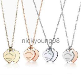 Pendant Necklaces Classic 925 Sterling Silver Necklace Double Heart Pendant Necklace Man Women Party Wedding Jewelry High Quality With Box Y220314 x0711 x0711