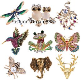 Wholesale Fashion Crystal Vintage Brooch Pin enamel Dragonfly Butterfly Peacock Frog Owl Animal Brooches For Women Cute Jewellery