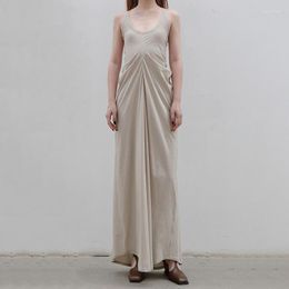 Casual Dresses Solid Colour V-neck Halter Formal Senior Sense Of Temperament Waist-slimming Pleated Sexy Knitted Super-long