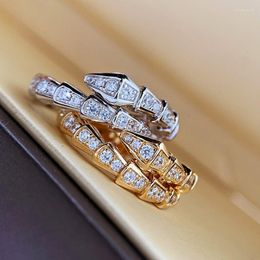 Cluster Rings Gold Silver Colour Snake Adjustable Ring With Bling Zircon Stone For Women Wedding Engagement Fashion Jewellery