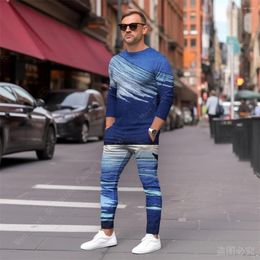 Men's Tracksuits Sweat-shirt Set Print Long Sleeve T Shirt Pants Suits O Neck Tops Sweatpants Sportswear Male Sets Men Clothing