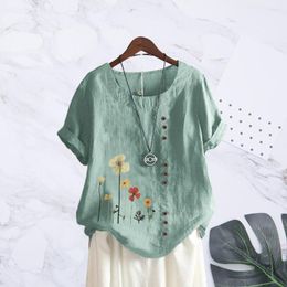 Women's Blouses Women Summer Top Flower Print Round Neck Lady Dating Vintage Casual T-shirt Female Clothes