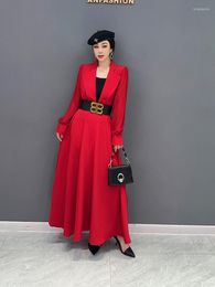 Casual Dresses SuperAen 2023 Spring Summer Korean Fashion Style Suit Turn Down Collar Dress Long For Women