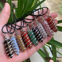 Pendant Necklaces Natural Gem Stone Necklace For Women Hexagonal Carnelian Red Agate Purple Crystal Pendum Drop Delivery Jewellery Pend Dhxve