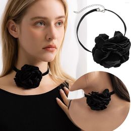 Chains Handmade Rose Floral Chocker Necklace Exaggerated Flocked Fabric French Collar