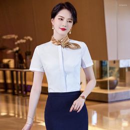 Women's Blouses OLOffice Wear Shirt Female Front Desk Fashion Temperament Jewellery Shop Beautician Work Clothes Butterfly Silk Scarf Collar