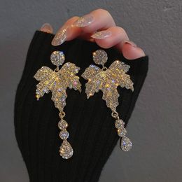 Stud Golden Leaf Crystal Dangle Earrings for Women Long Tassel Geometric Weddings Jewellery Accessories Wholesale 230710